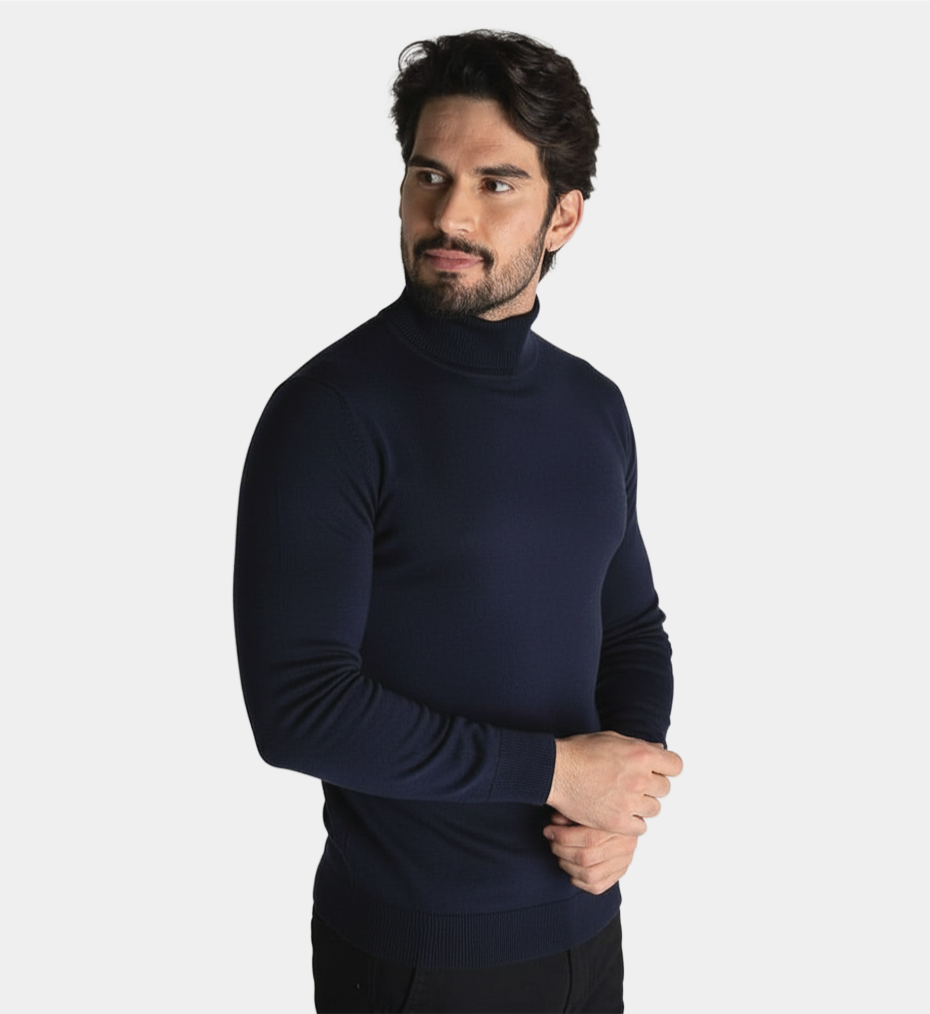 Pull uni à col long